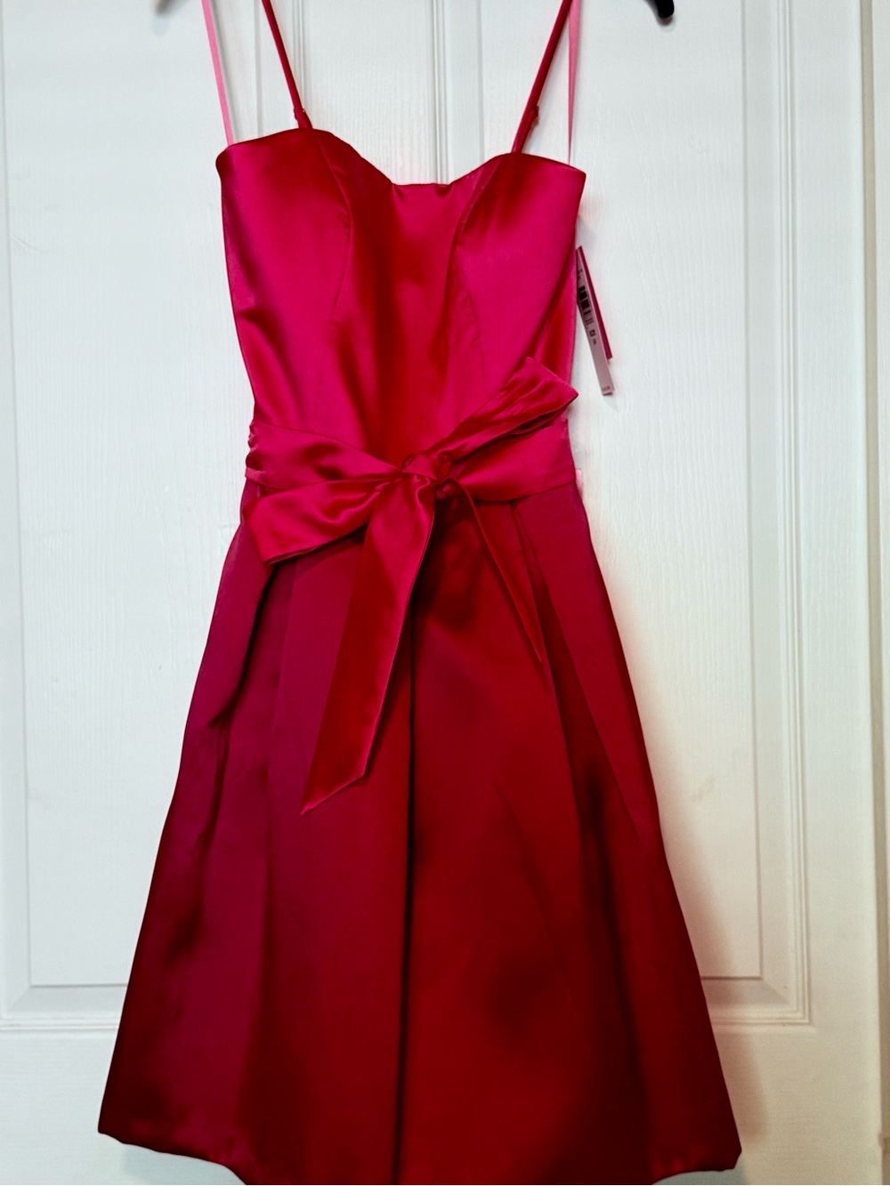 Isaac Mizrahi Red Satin and Taffeta Spaghetti-Strap Dress with Bow Waist Tie